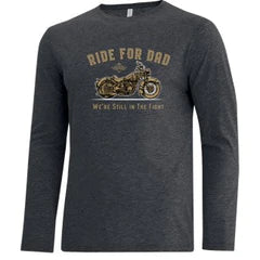 Image features grey long sleeve shirt with Ride for Dad branding and the phrase "We're still in the fight."