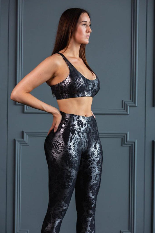 Grey Snakeskin Printed Sports Bra for Yoga