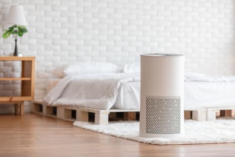 White Air Purifier on White Rug in Home