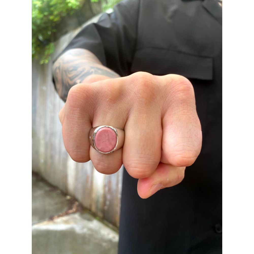 新品】トムウッド Oval Pink Rhodonite リング メンズ-