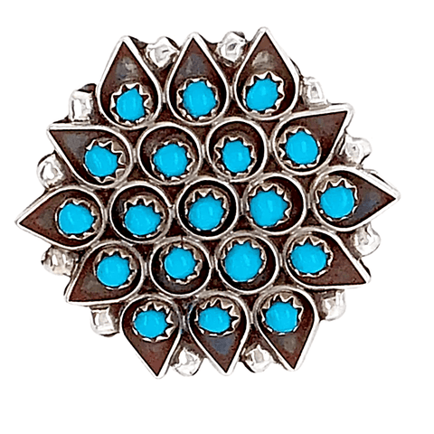 Zuni Turquoise Geometric Blossom Pendant/Pin - F. Lonasee - Native