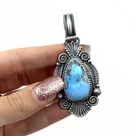 Sold Navajo Golden Hills Turquoise Sterling Silver & Coil Wire Design P ...