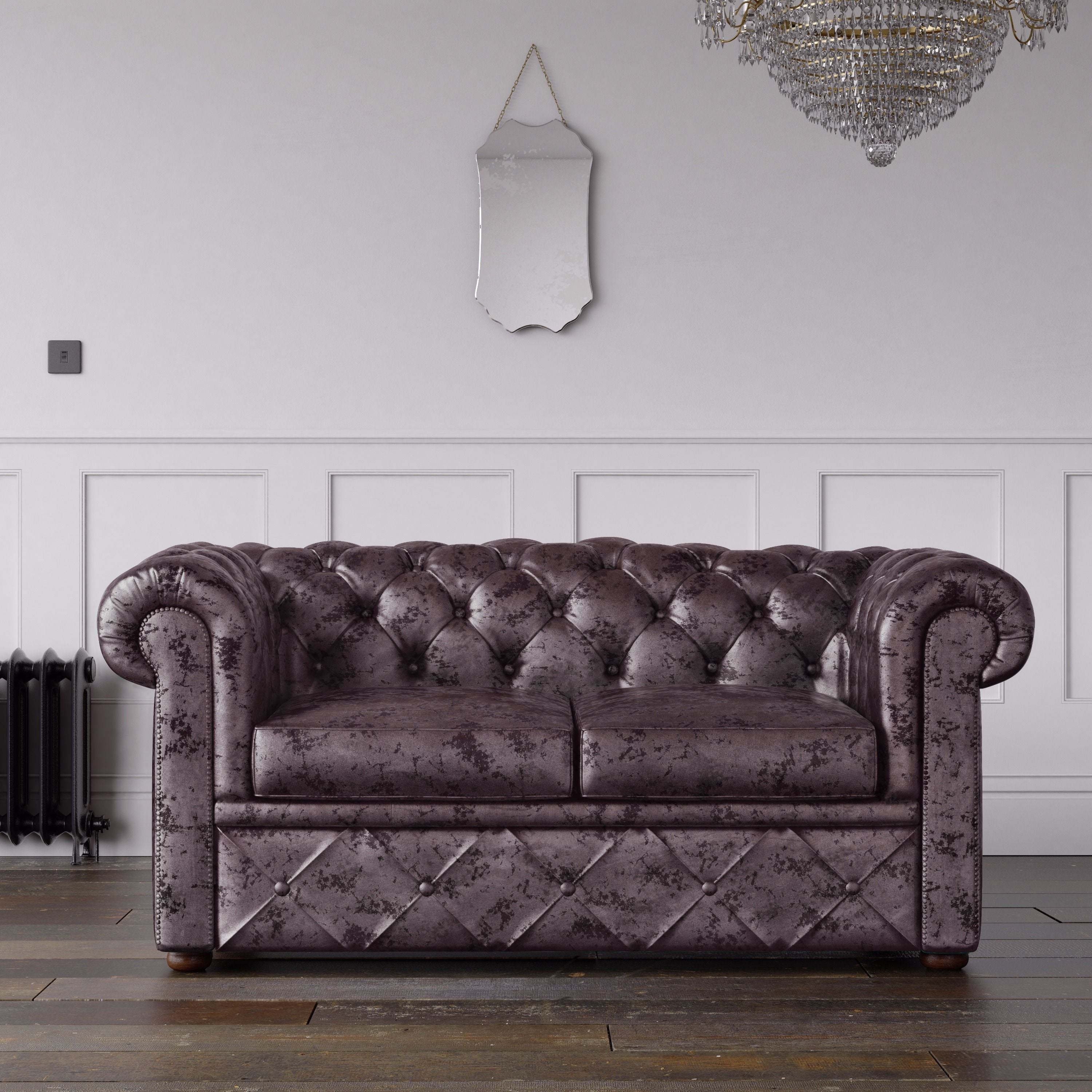 Chesterfield Crushed Velvet Sofa Amethyst – Endure Fabrics