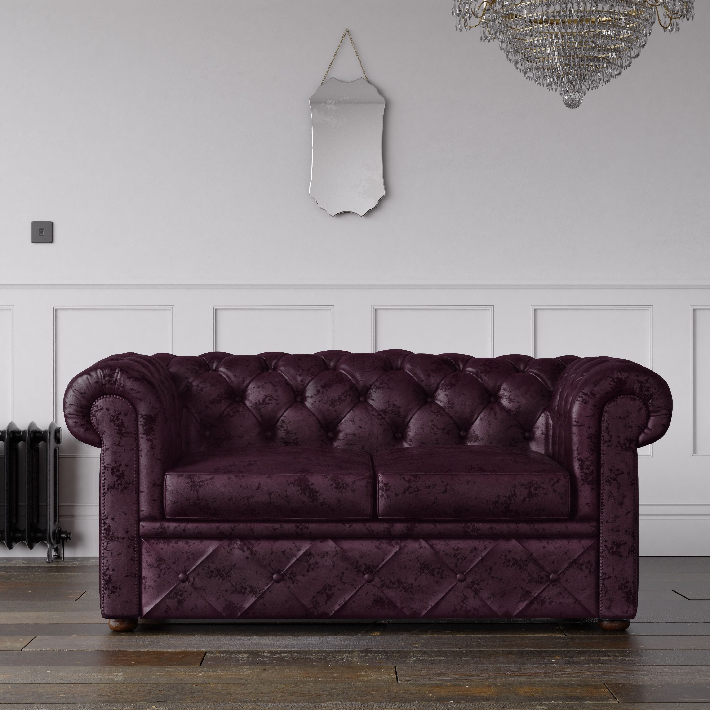 Chesterfield Crushed Velvet Sofa Purple – Endure Fabrics