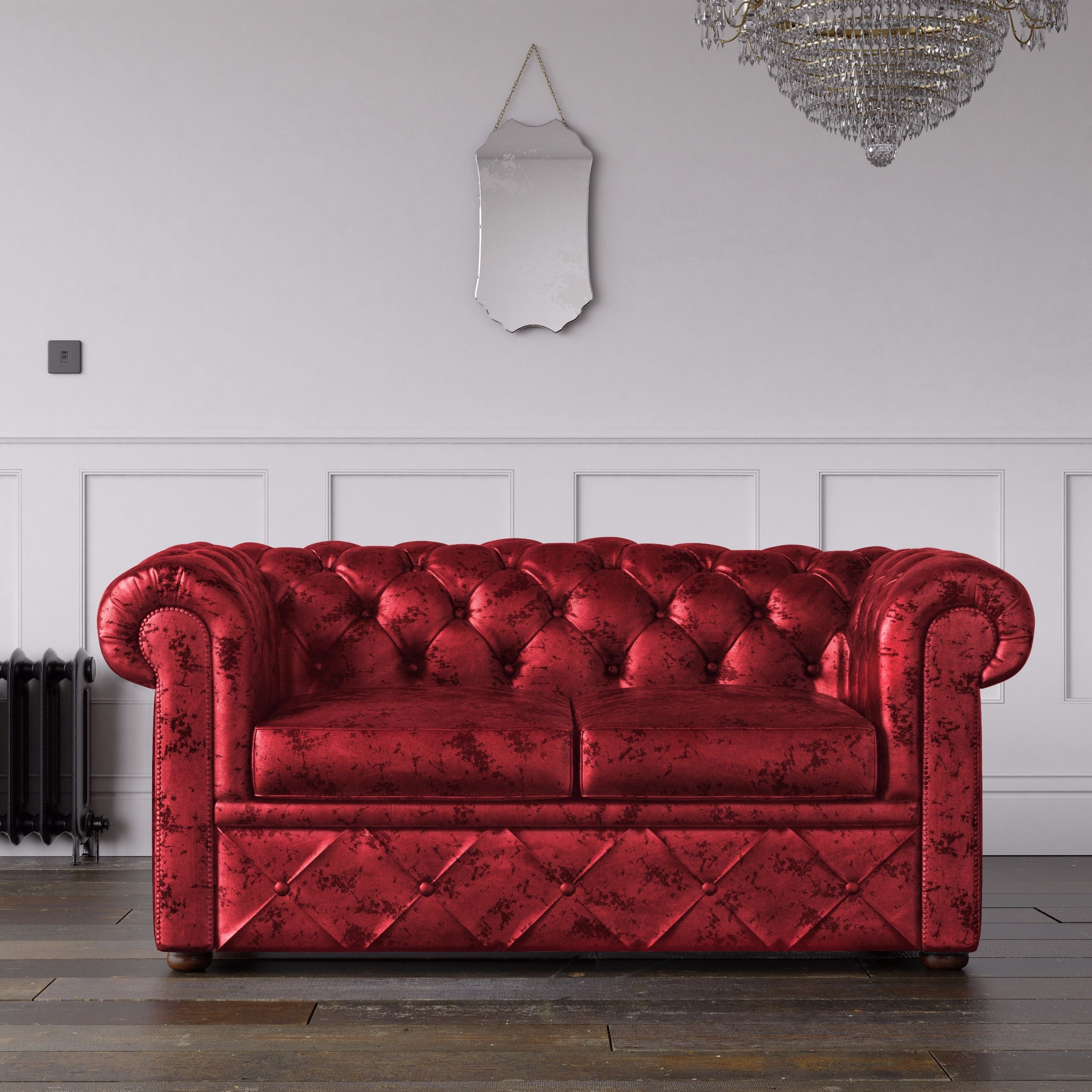 Chesterfield Crushed Velvet Sofa Red – Endure Fabrics