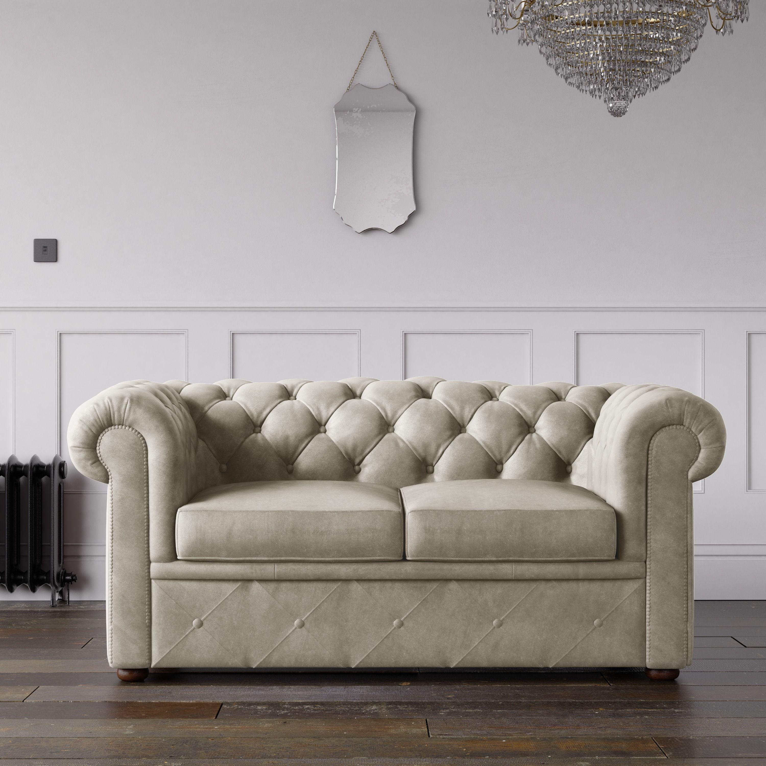 Chesterfield Malia Velvet Sofa Putty – Endure Fabrics