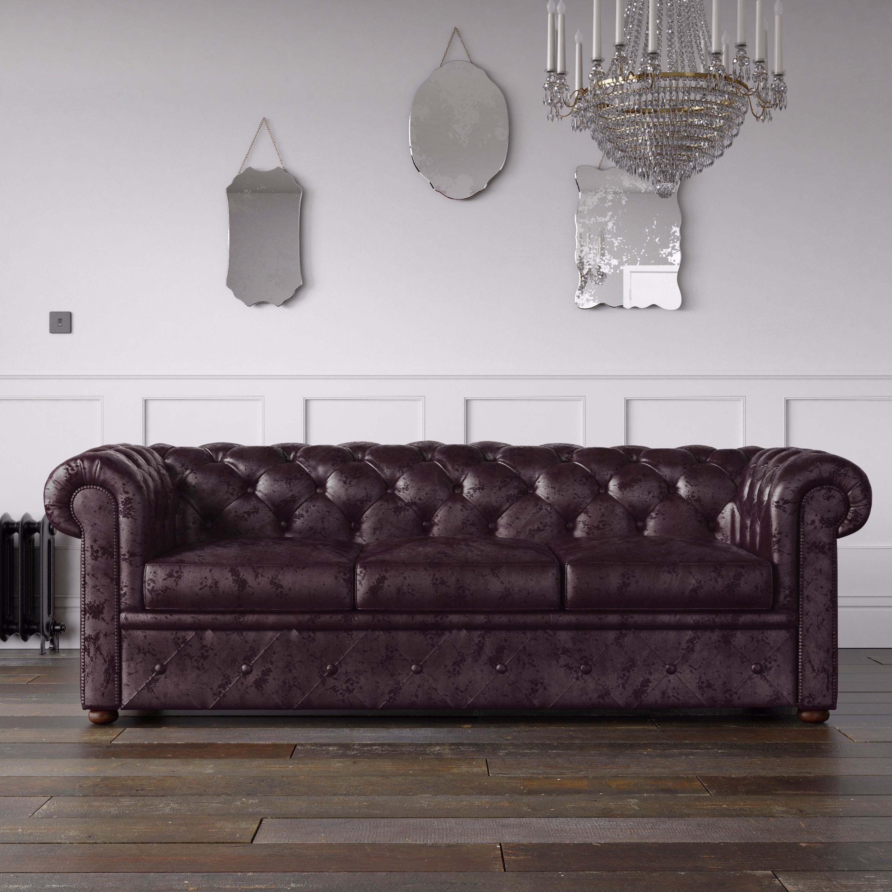 Chesterfield Crushed Velvet Sofa Purple – Endure Fabrics