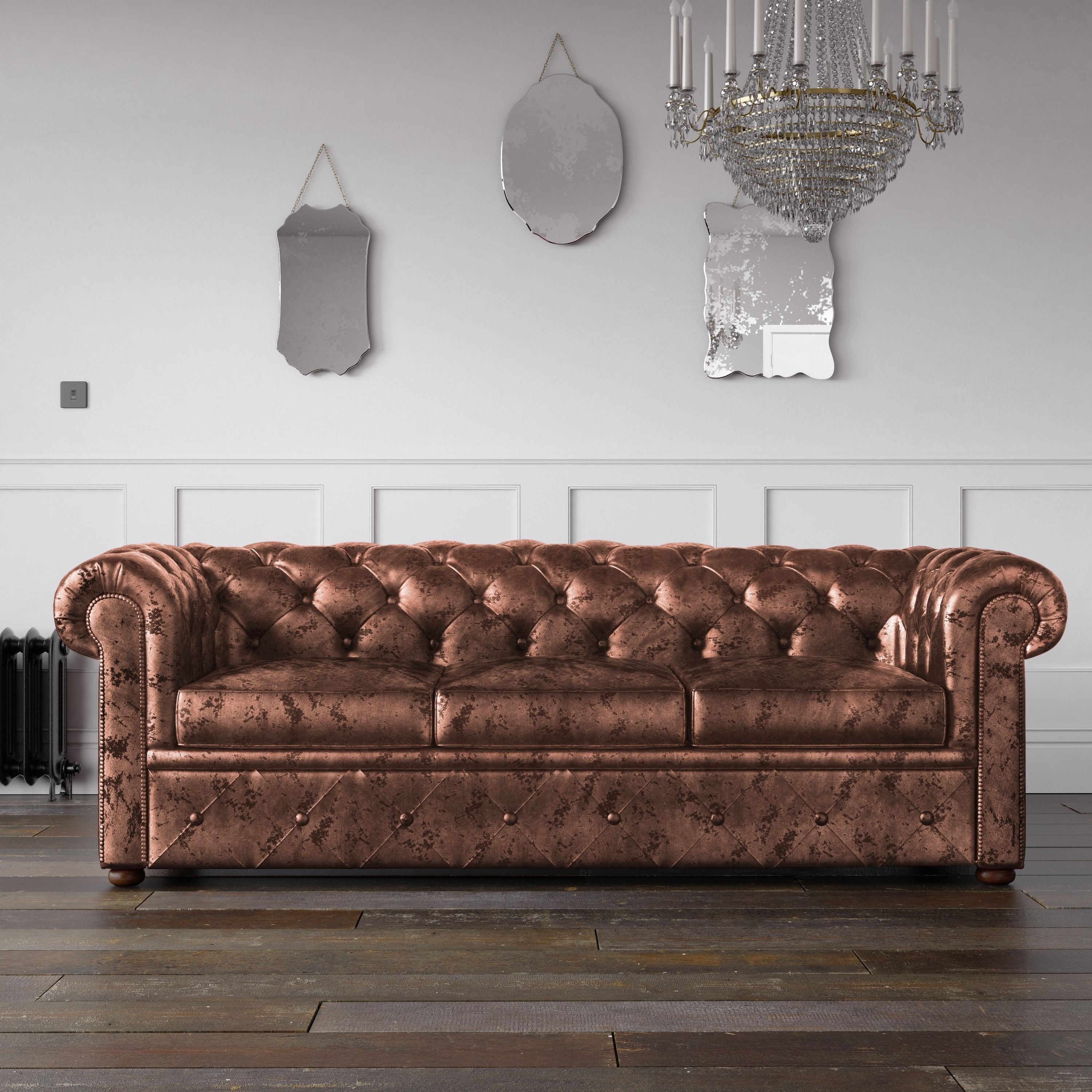 Chesterfield Crushed Velvet Sofa Chocolate – Endure Fabrics