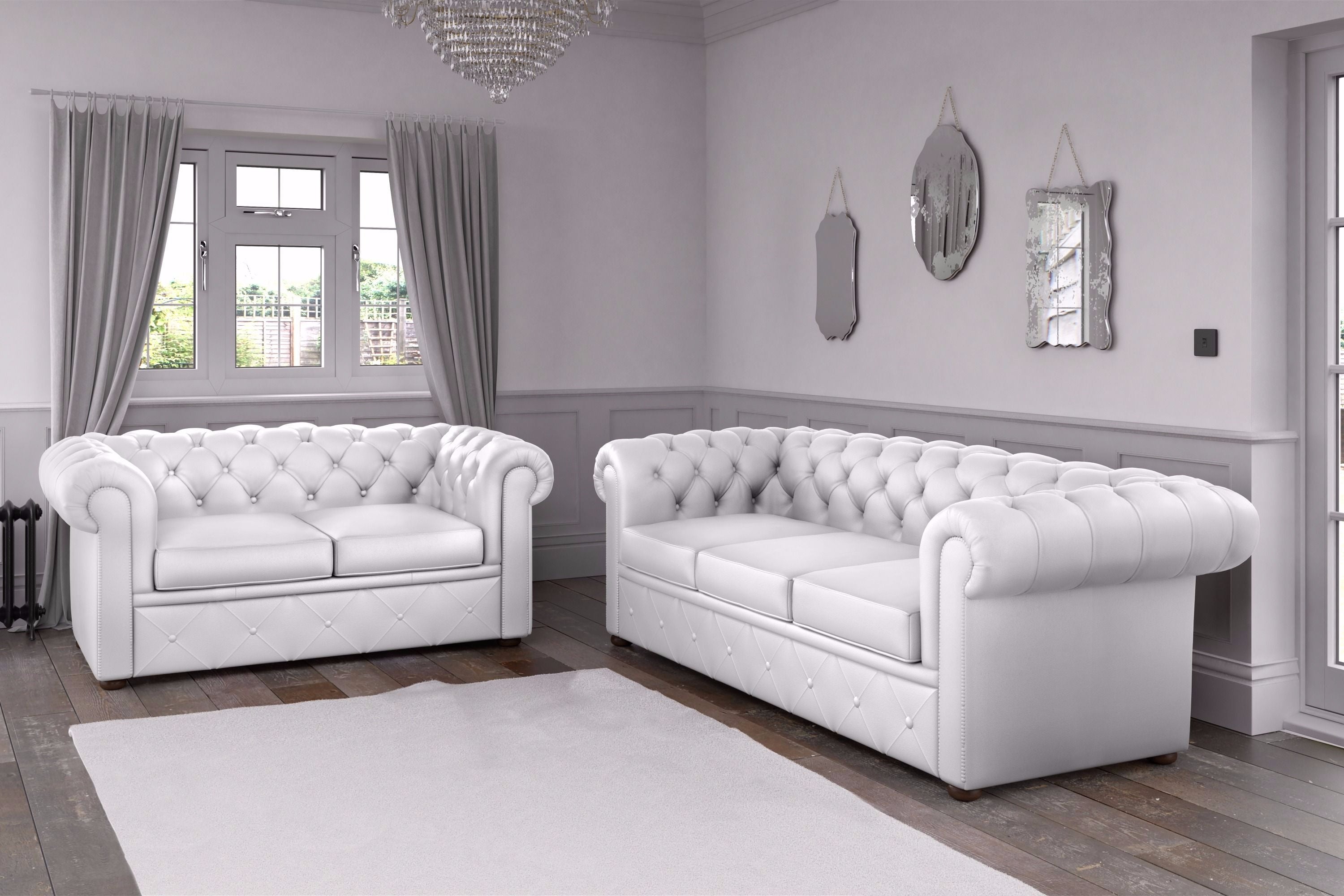 bright white faux leather sofa