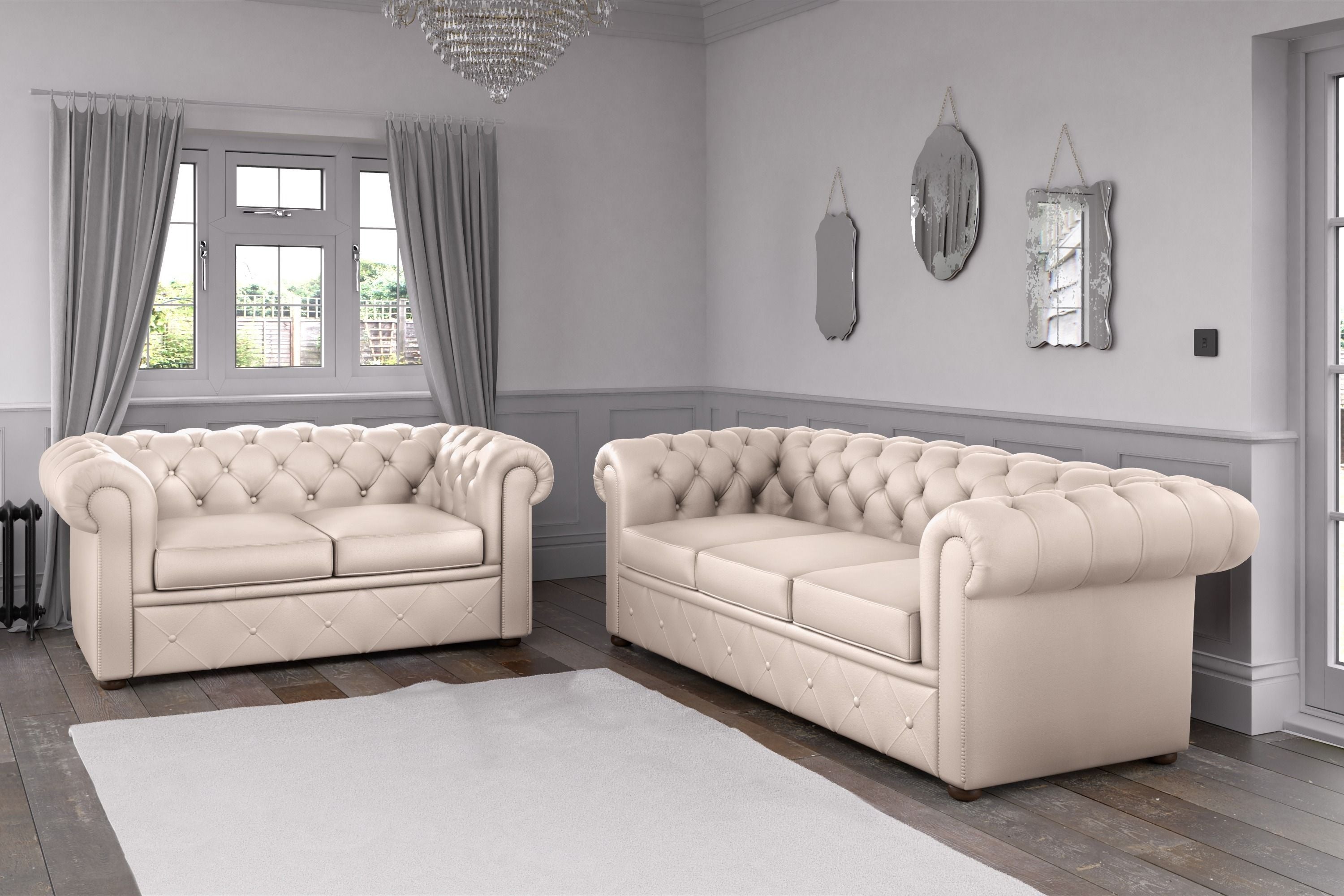 small cream faux leather sofa