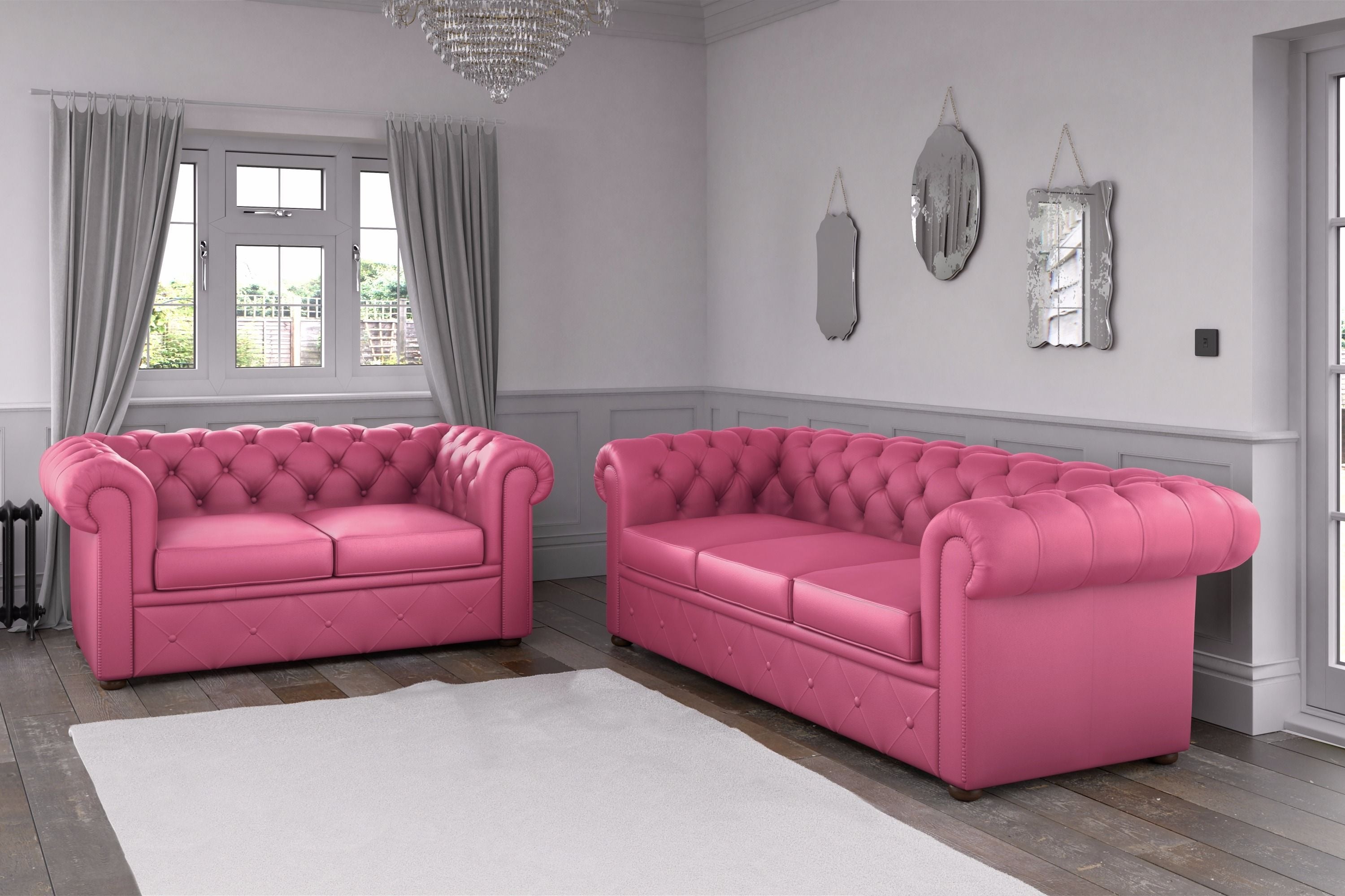 pink faux leather sofa