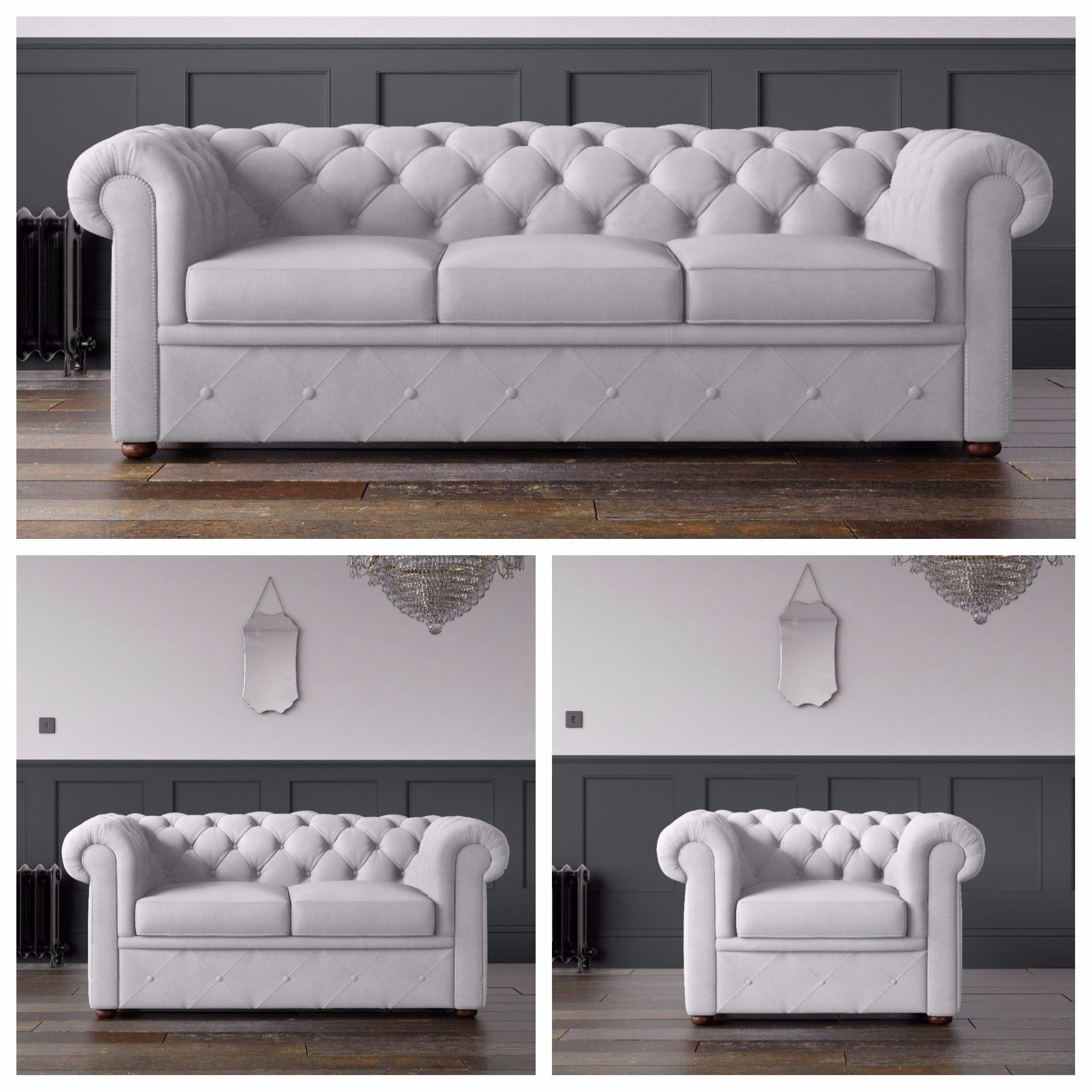 Chesterfield Malia Velvet Sofa Optic White – Endure Fabrics