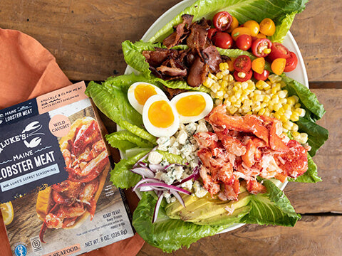 Cobb Salad with Lobster meat in a bowl.