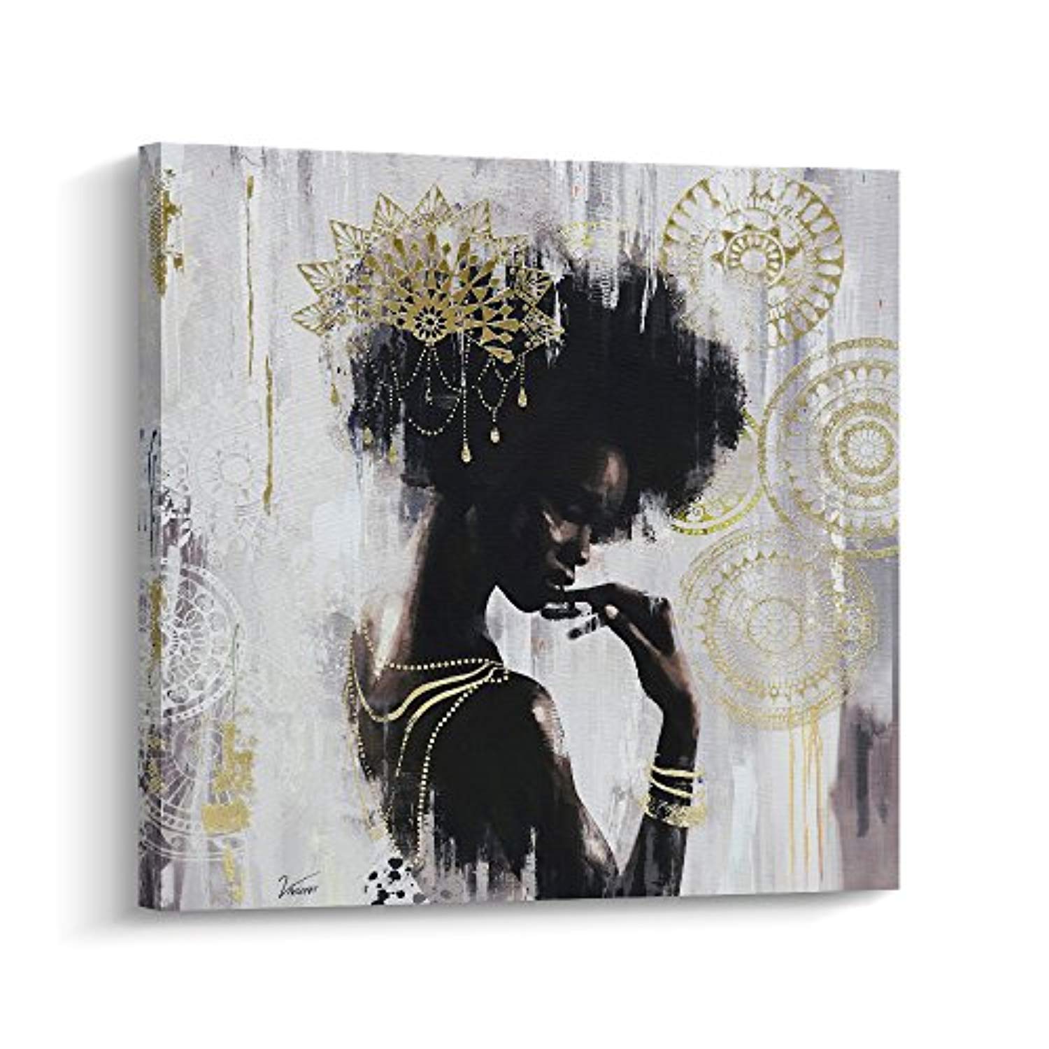 Pi Art African American Wall Decor Canvas Wall Art Gold Black Art On Canvas Stretched And Framed Wall Art For Living Room 80x80cm A Ufumbuzi Home