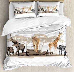 Ambesonne Safari Duvet Cover Set King Size Illustration Of Wild