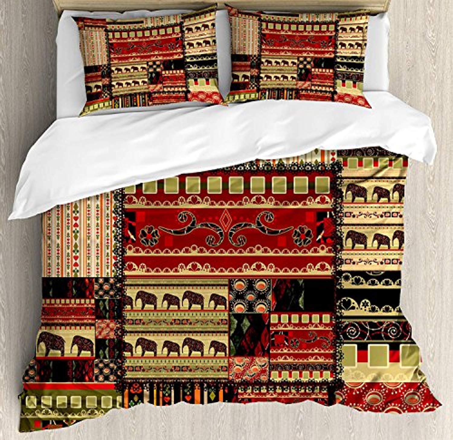 African Duvet Cover Set Queen Size Patchwork Style Asian Pattern