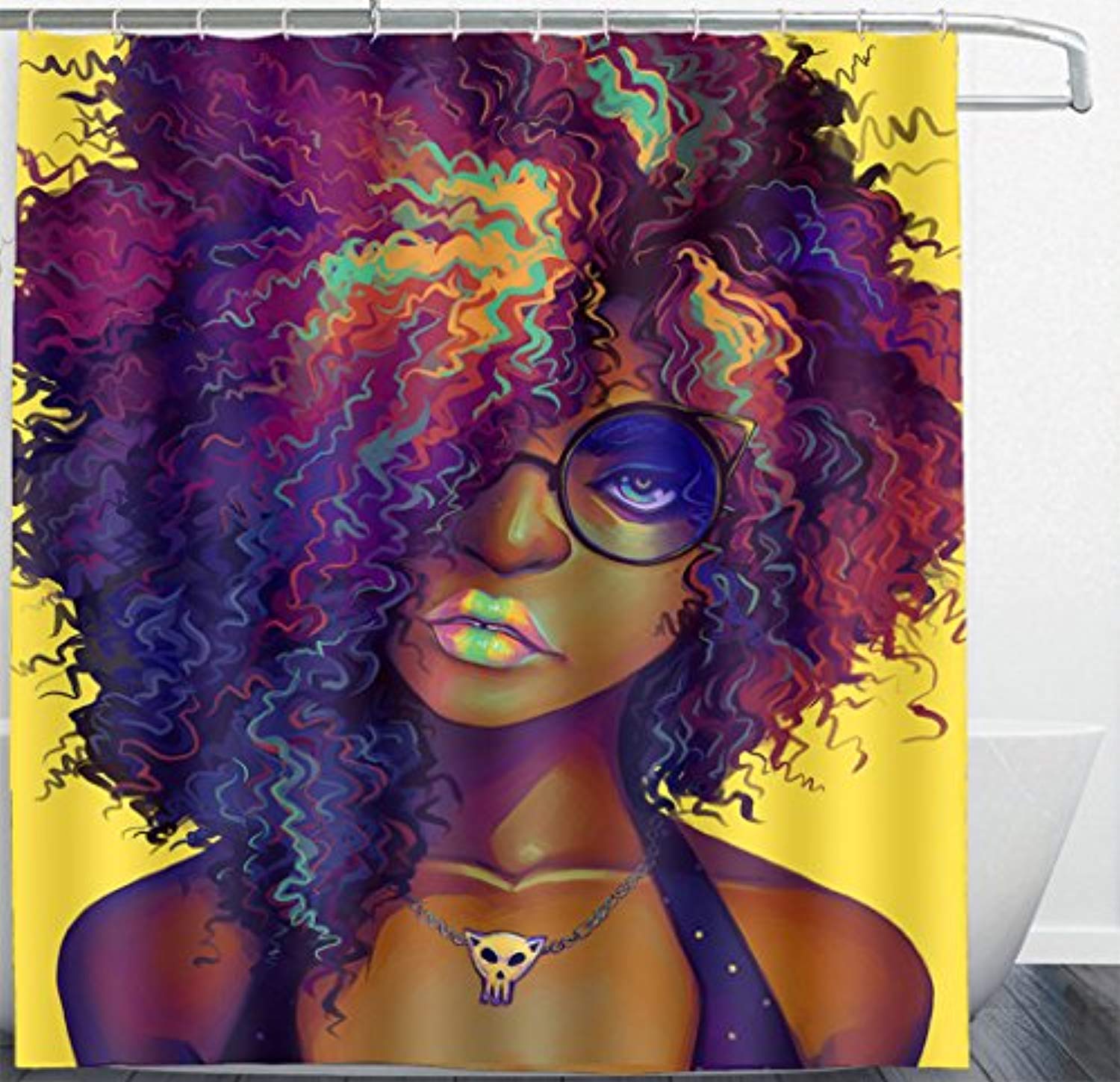 Arts Maker Mildew Resistant White Shower Curtains African American Black Women Painting Art Yellow Bath Curtain Liner Waterproof Polyester Fabric Bathroom Decor Set With Hooks 72 X 72 Ufumbuzi Home