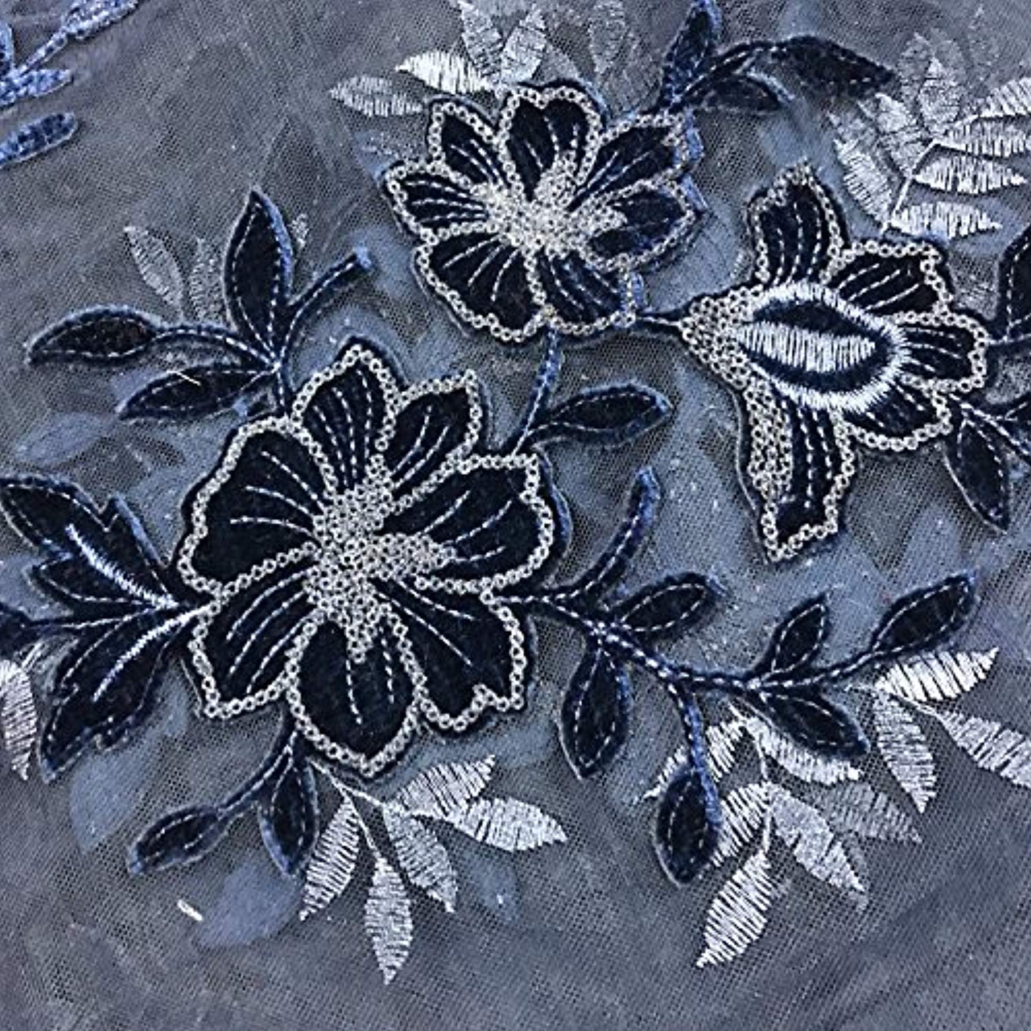 blue embroidered lace fabric