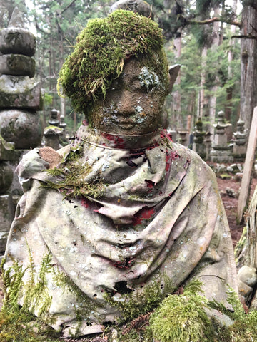 Moss growing on statue in Okunoin Cemetary, Koya, Wakayama, Japan
