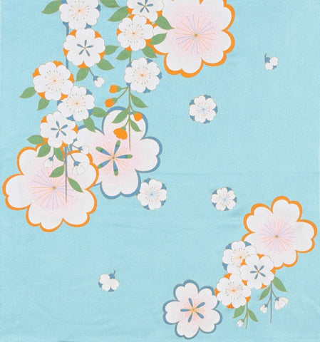 68cm Rayon Furoshiki - Japanese Cherry blossom Flowers Sky blue