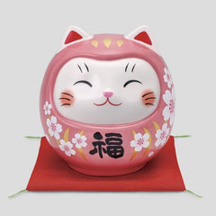 Pink Cherry blossoms Cat figurine Ceramic Ornament