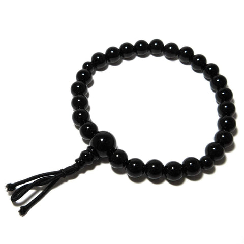 Ninja 9 Hand Seals Black Onyx Mens Bracelet, Japanese Ninja Kanji Beaded Bracelet (Q) Large:14mm Beads Separated Style 2