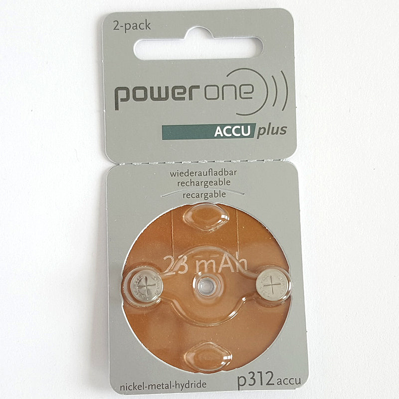 Powerone ACCU plus Size 312 Rechargeable Hearing Aid Batteries 2 Pack