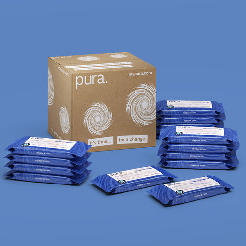 Pura Premium 100% sans plastique, lingettes humides jetables dans les  toilettes, lavages propres, certifiés « Fine to Flush », 40 lingettes :  : Hygiène et Santé
