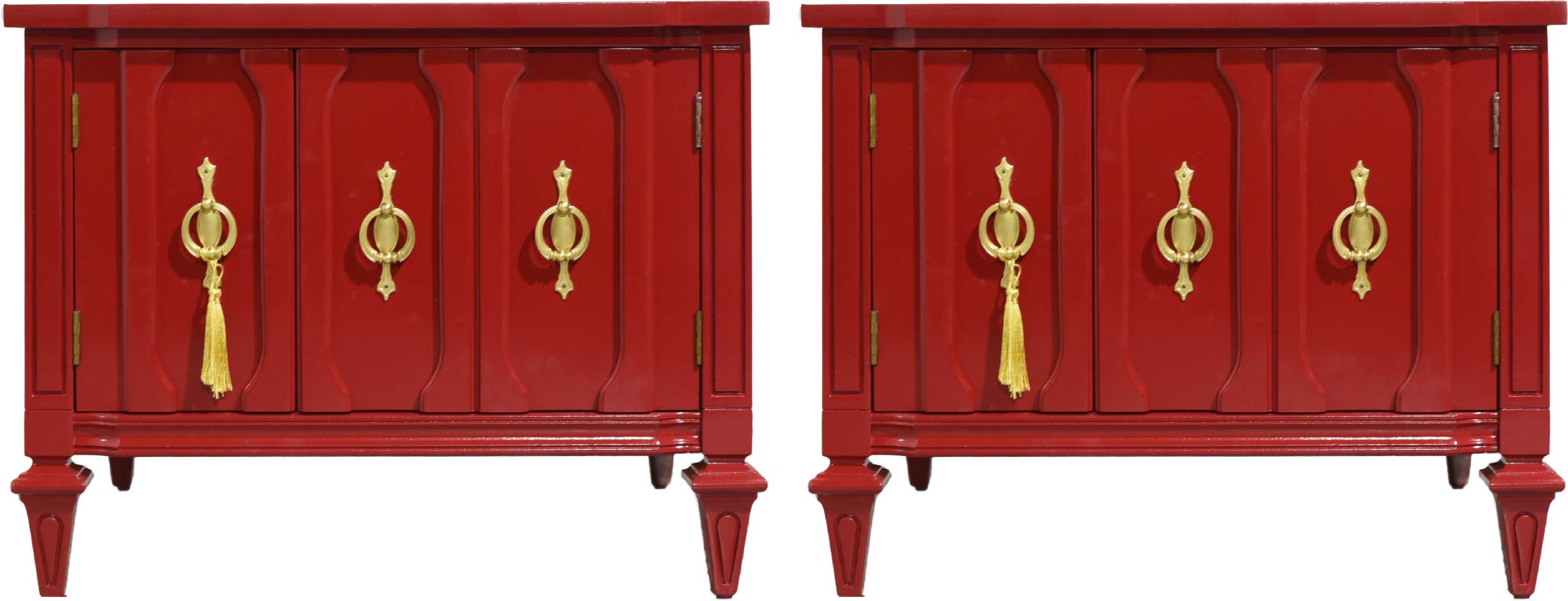 Mid Century Transitional Pair of Nightstands in Red - Newly Painted