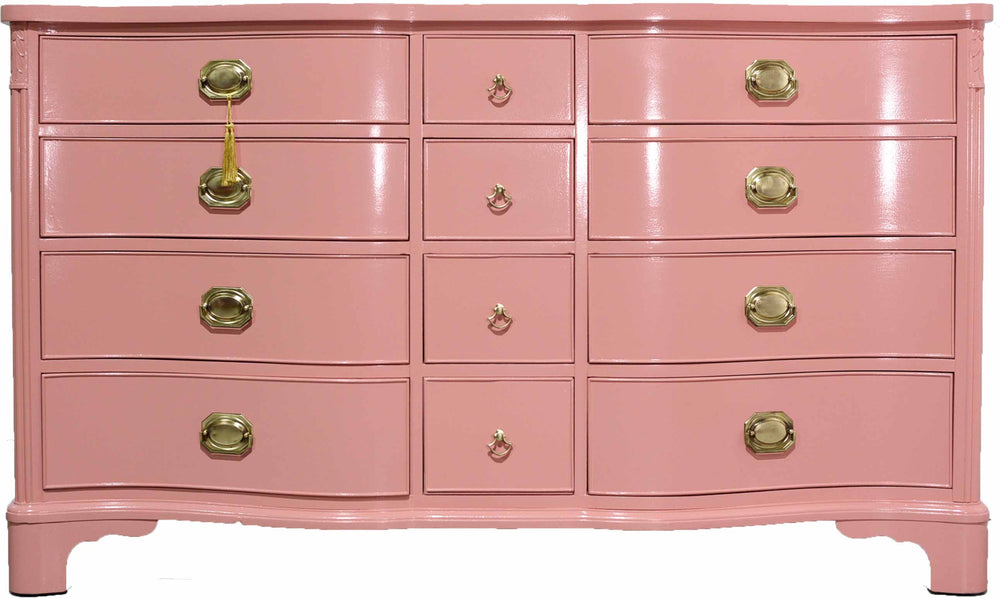 Vintage Federal Style Bow Front Mahogany 4 Drawer Dresser in Pink by D –  Firebird Furniture