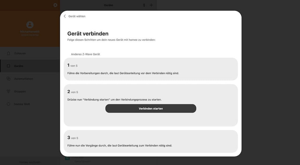 homee: Neues Gerät anlernen (Z-Wave)