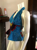 Flirty African Print Halter Top with Peplum made from Turquoise and Pink Ankara
