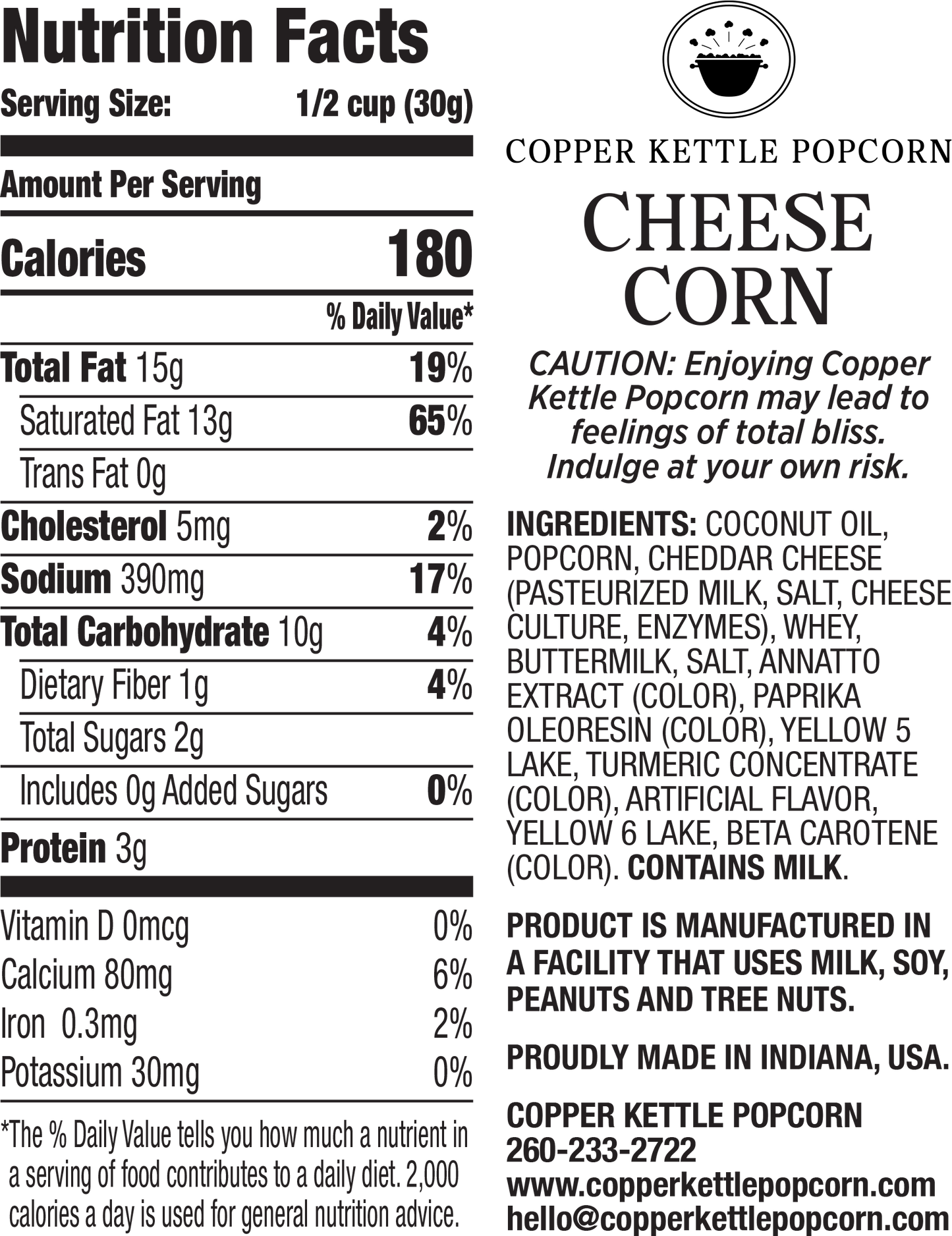Cheese Popcorn Tub 22 Servings Nutrition Label