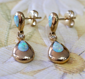 Pretty ~ Opal & Diamond Teardrop Earrings