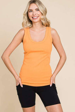 Scoop Neck Solid Tank Top-Mango