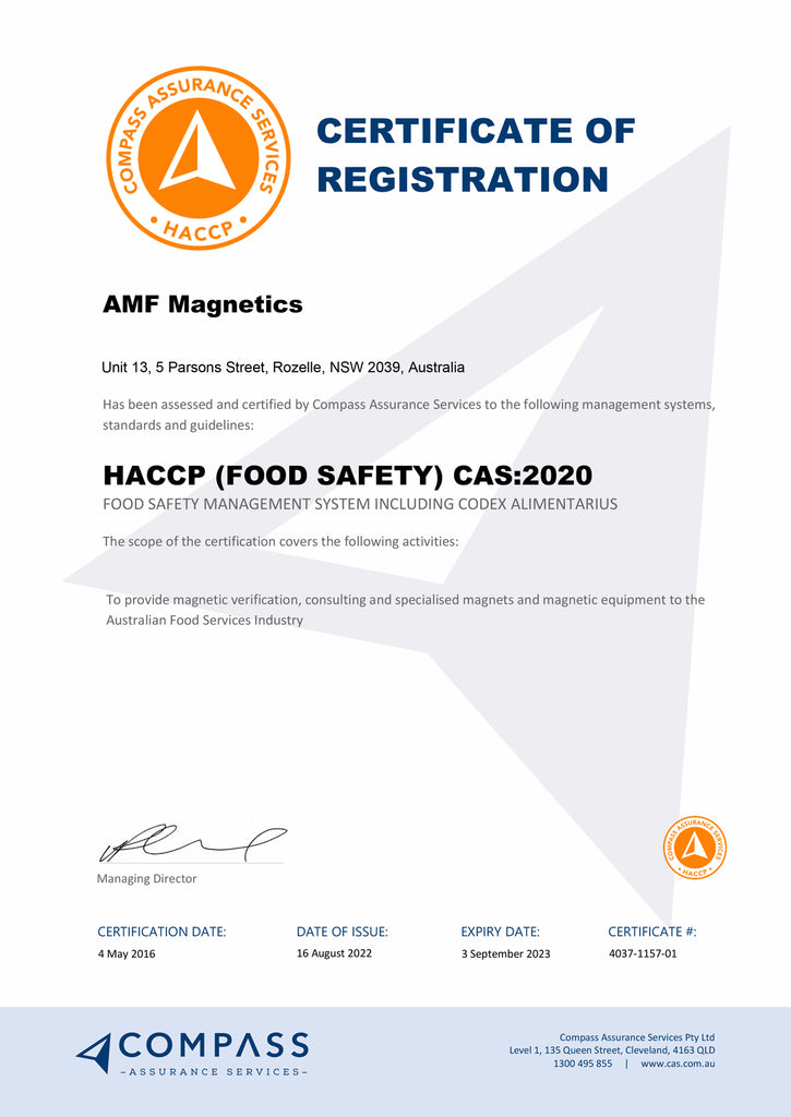 AMF Magnetics HACCP Certification