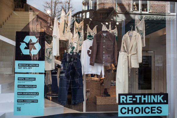 The display window of a shop selling sustainable clothing 