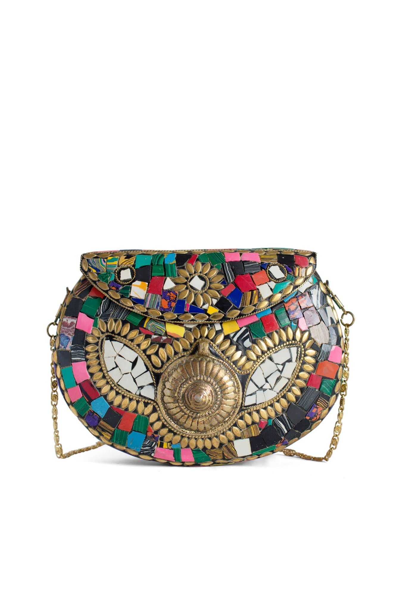 Quirky Vintage Clutch with Multi-colored Stone Inlay – Equal Hands
