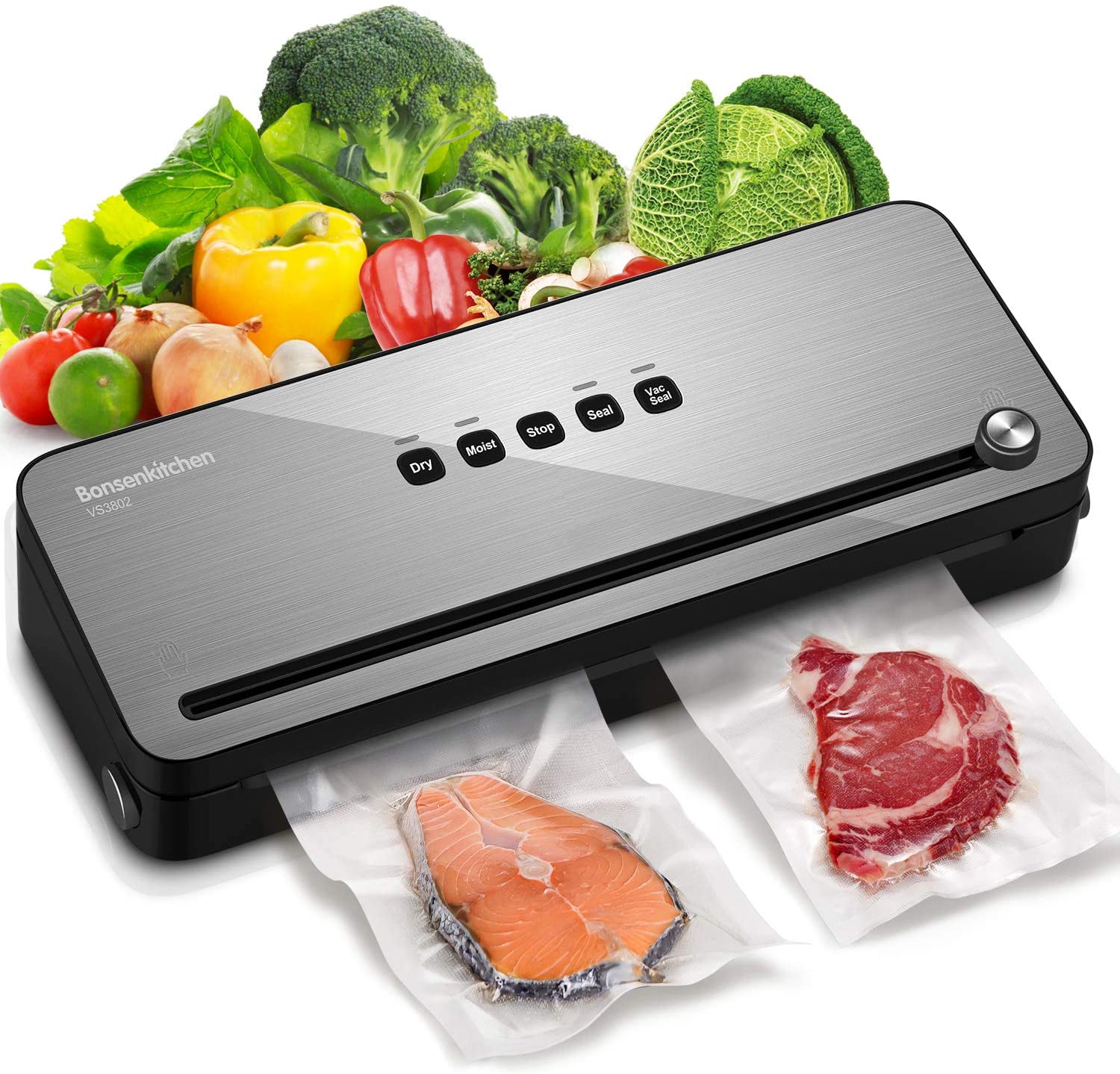 Bonsenkitchen Vacuum Sealer Machine, 5 Sealing Modes, Built-in Cutter &  Roll Storage