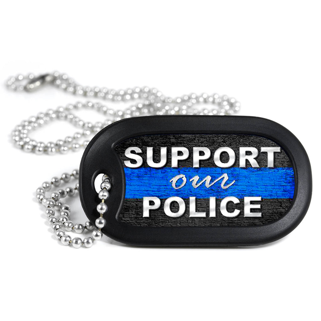 Thin Blue Line Police Jewelry, Police Dog Tags, Dog Tags - Luxury Dog Tag  Necklace Law Enforcement Silver Finish Dog Tag Necklace Includes Gift Box!