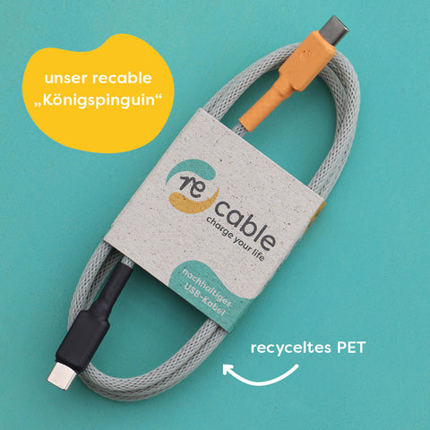 nachhaltiges USB Kabel Ladekabel mit recyceltem PET in Banderole aus Graspapier