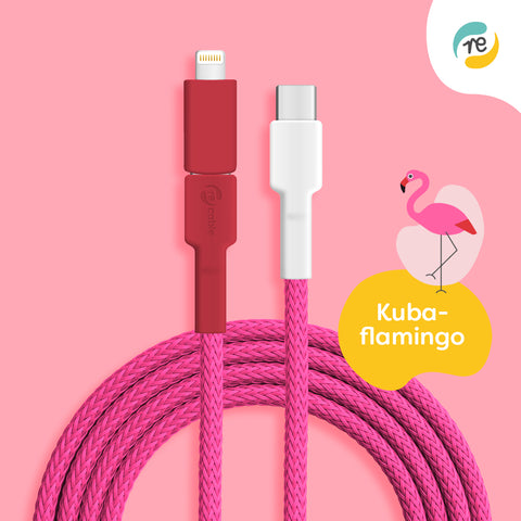 nachhaltiges iPhone Ladekabel USB C zu USB C, pink, Farbvariante Kubaflamingo
