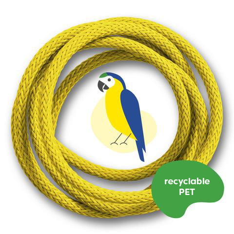 recable Blue-and-yellow macaw, yellow-blue-green cable, recyclable PET, graphic