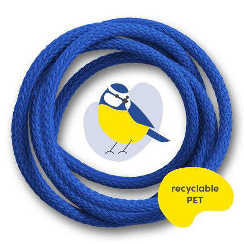 recable Birdy collection, dark blue-white-yellow USB cable, recyclable PET, Blue tit, graphics