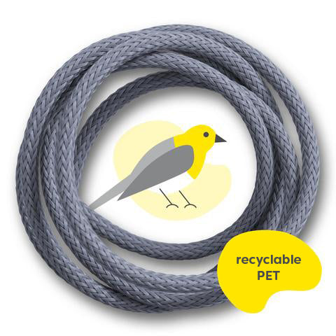gray-yellow-white cable, recable Birdy collection, Yellow-throated vireo made of recyclable PET, graphics