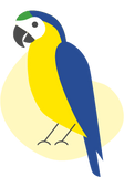 Illustration Gelbbrustara, der Vogel ist gelb, grün und blau