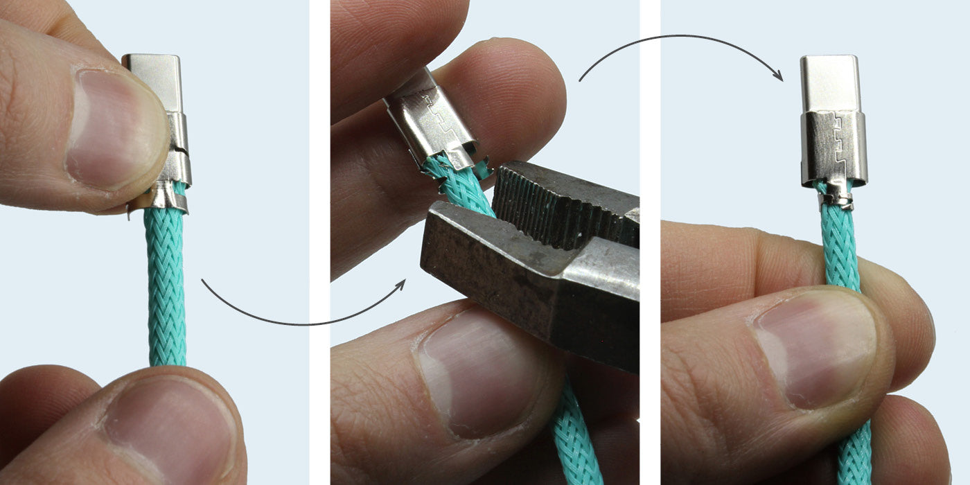 11 단계 USB로 USB 케이블 수리 (유형 C) 호스트, 플라이어로 커넥터 하우징을 수정하는 방법, 근접 촬영