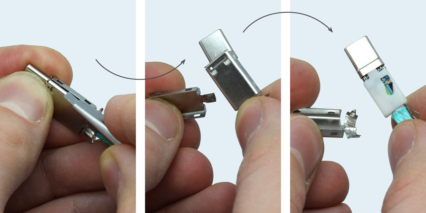 Step 3 Repair broken cable with long USB C plug, How to remove both halves of the housing, close up