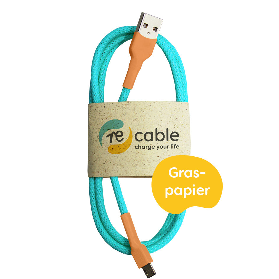 Sustainable USB cable with environmentally friendly grass paper sleeve