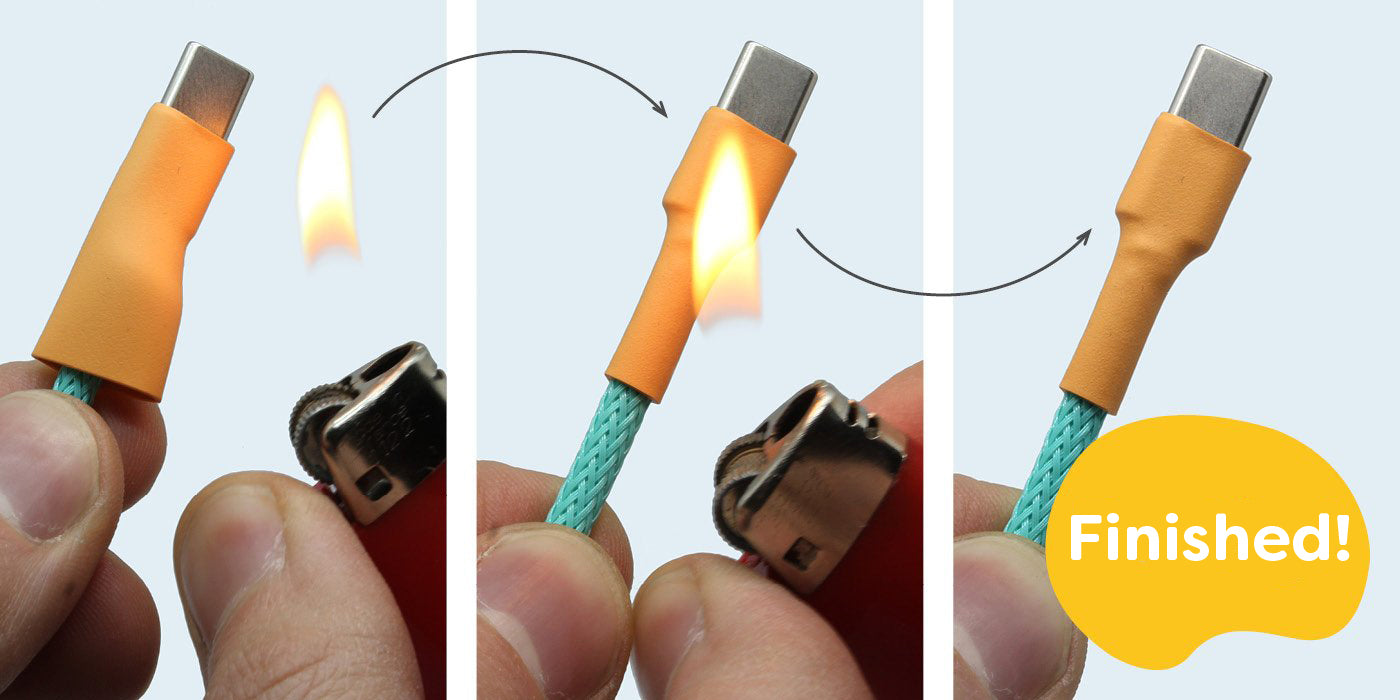 12 단계 USB 케이블을 수리 USB 호스트로 수리하십시오. 더 가벼운 상태에서 열 수축 튜브를 축소하는 방법! 케이블 수리를 닫습니다